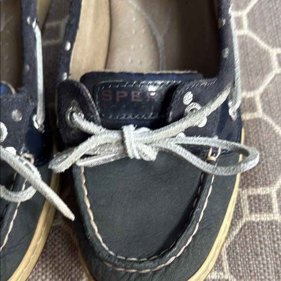 Sperry Dark Blue Boat Shoes with Light Gray Laces - Picture 3 of 13